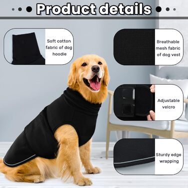 Пуловер з капюшоном для собак IDOMIK, чорний, розмір M, для захисту від шуму та тривоги (обхват грудей 45-54 см)