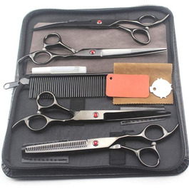 Набір 5 професійних чорних ножиць для грумінгу собак, набір ножиць для стрижки та вичісування домашніх тварин