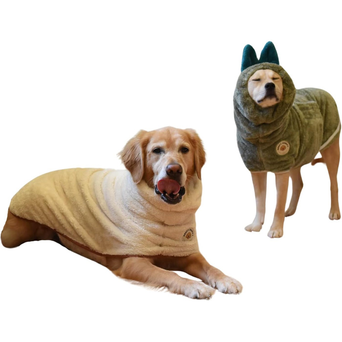 Рушник для собак DERPYCHAPPY Preiu: супер вбираючий, швидковисихаючий, для собак, котів та цуценят (S, оливковий/листяний)