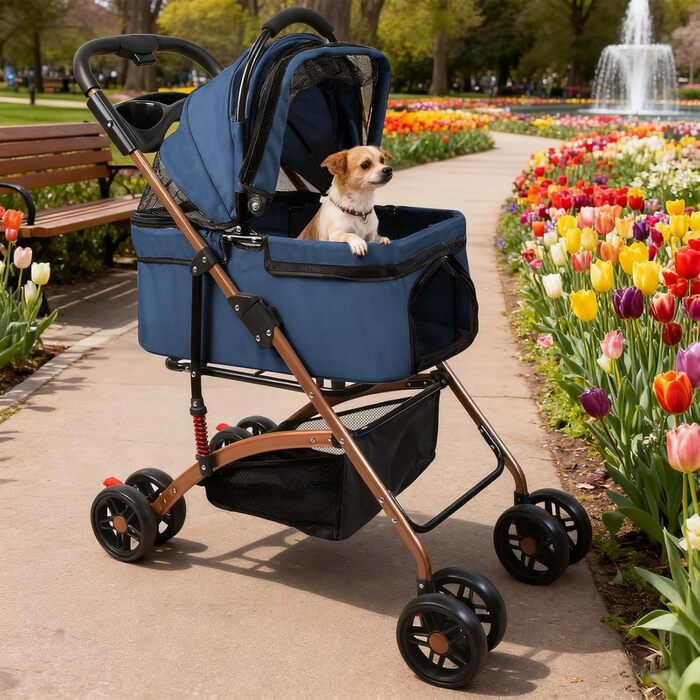 Візок для собак 3 в 1, складний, для маленьких собак та котів, знімний кошик, переноска, сітка, оксфордська тканина, до 20 кг (Блакитний)