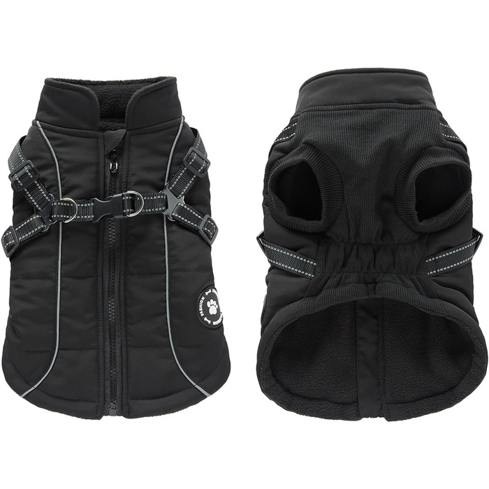 Зимовий теплий одяг для собак YRRYGMN: куртка з відбиваючими елементами, жилет для холодної погоди, для собак маленьких та середніх порід (L, сині крапки), чорний, S: обхват грудей 34-37 см