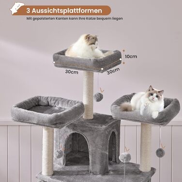 Драбина для котів MSmask XXL, велика та стійка, з 3 оглядовими платформами, з сизалевими стовпчиками, сірого кольору