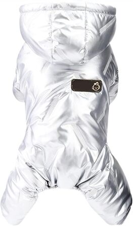 Зимовий теплий комбінезон для собак з ніжками та капюшоном, розмір M, колір Silver. Тепла водонепроникна куртка для маленьких собак та цуценят, бавовна