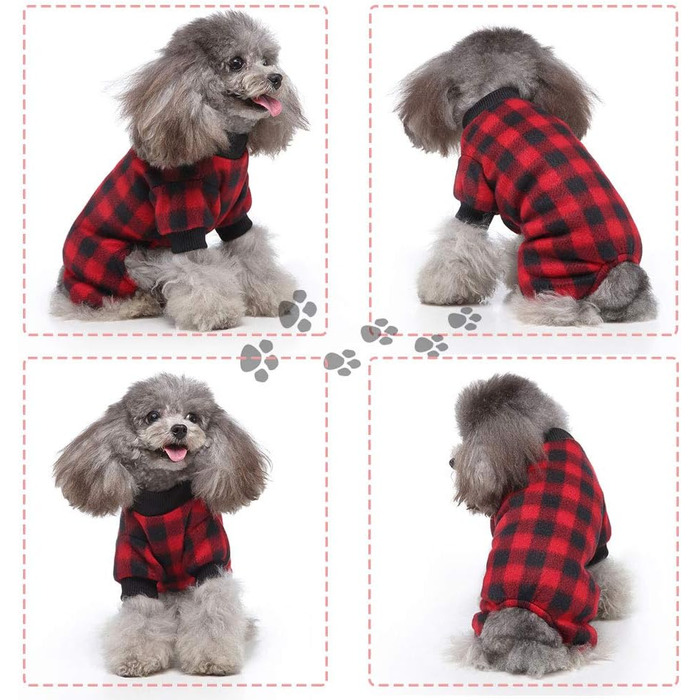 Піжама для собак Oncpcare з флісу, теплий халат, комбінезон, сорочка, одяг з бавовни для маленьких собак та котів, чорний/червоний в клітинку, розмір M
