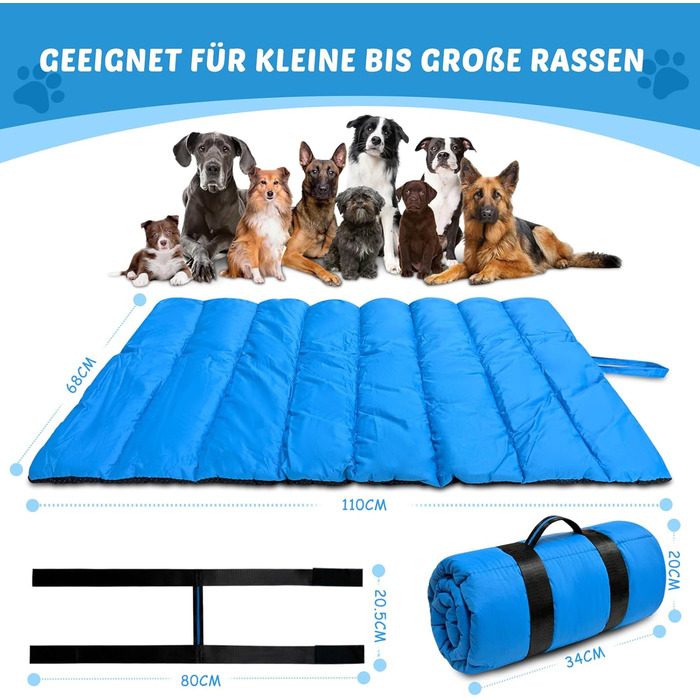 Водонепроникний килимок для собак Lohofrnny 110 x 68 см - м'який, зручний, для подорожей, кемпінгу, вологостійкий (оливковий, блакитний)