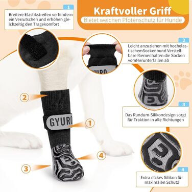 Шкарпетки для собак з антиковзаючою поверхнею та регульованими ремінцями для захисту лап на твердих підлогах (чорний, L-2.0)