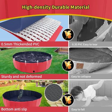 Складний басейн для собак CACSPS, 221 x 30,5 см, басейн для дітей з жорсткого пластику, неслизька ванна для собак на вулицю, задній двір, складний басейн для собак, дітей, домашніх тварин (червоний)