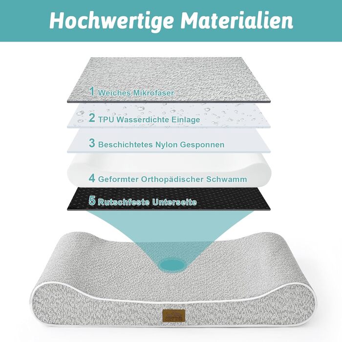 Ортопедичне собаче ліжко для великих собак, 114x76x15 см, знімний чохол, підвищений борт. Водонепроникна, антиковзаюча, стійка до деформації собача лежанка у формі човна, сірого кольору, L (114x76x15 см)