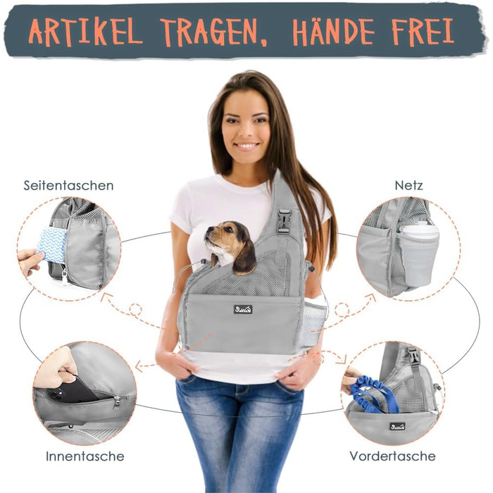 Сумка-переноска для собак Eyein, сіра, до 2.8 кг, з регульованими ременями та жорстким дном