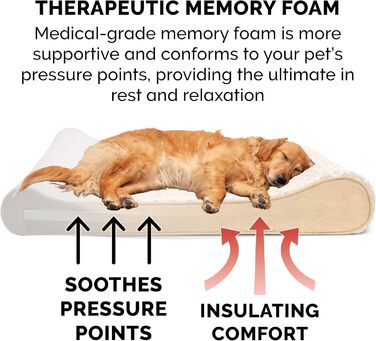 Крісло-ліжко для собак великих порід Furhaven з memory foam, знімний та пральний чохол, до 68 кг, штучне хутро та замша, кремовий колір, Jumbo Memory Foam, 130 x 91 x 20 см