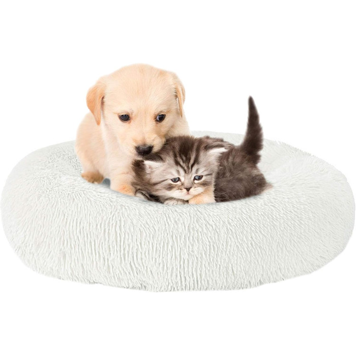 М'яке кругле ліжко для котів та собак. Ліжко-подушка для тварин, 70см, біле. Підходить для котів та собак середніх розмірів. Легко миється.