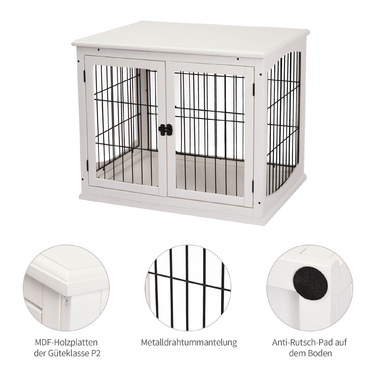 PawHut Dog House Transport Box Маленька клітка для домашніх тварин 81 x 58.5 x 66 см з МДФ та металу білого кольору, ідеально підходить для домашніх тварин