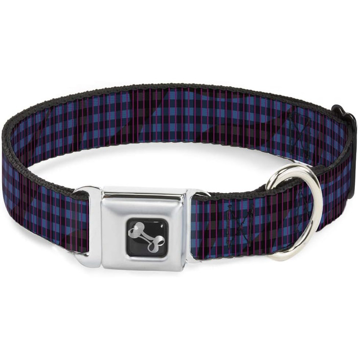 Комір для собак Buckle-Down Buffalo Plaid, абстрактний біло-чорно-бірюзовий, із кісточкою, малий розмір 22,9–38,1 см