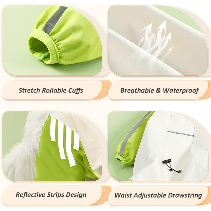 Дощовик для собак з отворами для зчеплення, легкий, водонепроникний, вітронепроникний, з світловідбиваючими смугами, одяг для домашніх тварин, пончо-куртка для маленьких та середніх собак, розмір L, блакитний (довжина спини: 30 см, обхват грудей: 44 см)