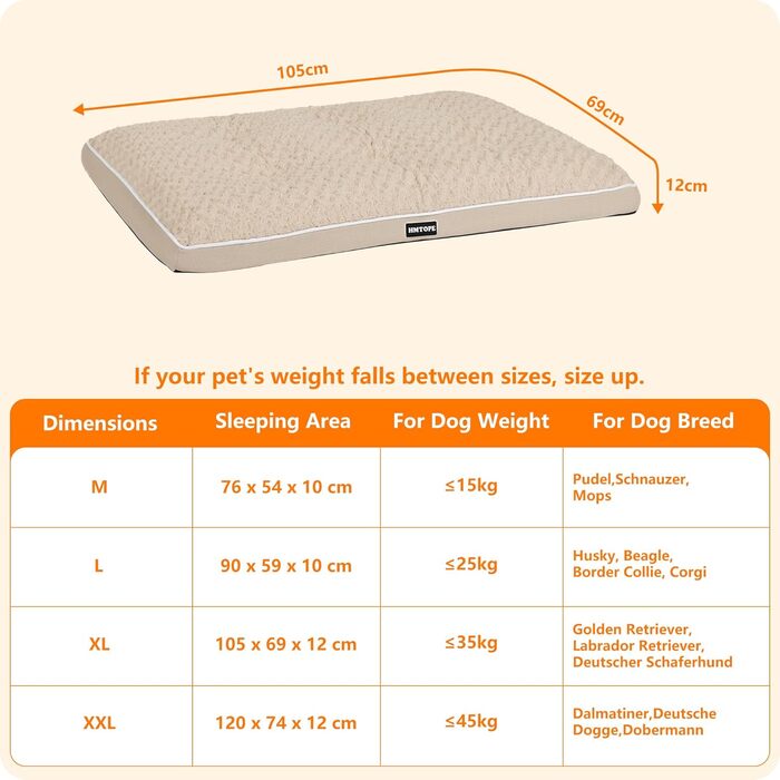 Ортопедичне ліжко для собак, матрац для собак з двоярусним дизайном, миється, знімний кошик для собак, 90 см для собак маленьких та середніх порід (105 x 69 x 12 см, бежевий)