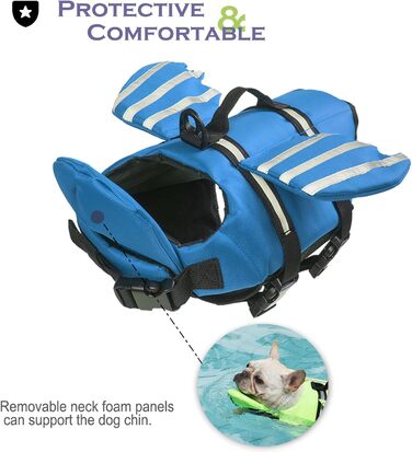 Жилет рятувальний для собак з плавками, жилет для плавання для собак з підборіддям, легкий та безпечний для водних видів спорту, жилет для собак з ручкою та світловідбиваючими елементами, для маленьких, середніх та великих собак, блакитний, розмір M