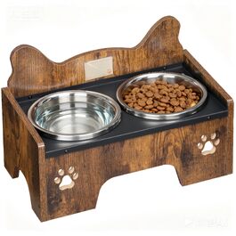Підвищена миска для собак Hzuaneri, набір з двох stainless steel мисок з захистом від бризок та антиковзаючим покриттям, для малих та середніх порід, коричневий вінтаж PB01601B