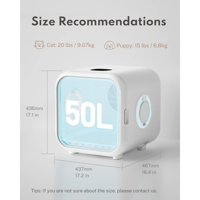 Haustiertrockner HomeRunPet Drybo Plus: Безшумний, автоматичний фен для собак та котів (50л, білий)