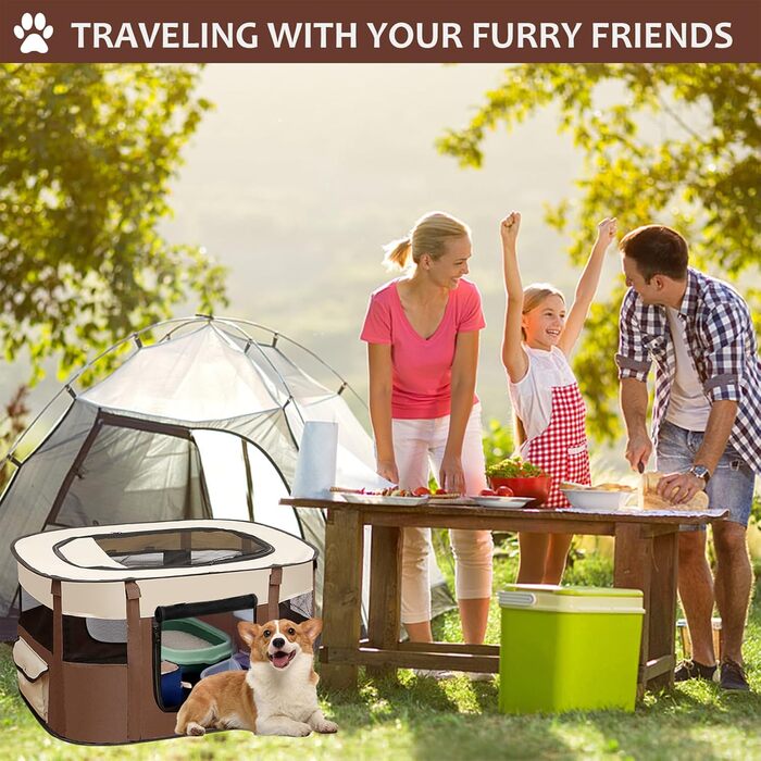 Складана огорожа для собак, вольєр для цуценят, переносний вольєр для тварин, вольєр для цуценят для дому, складаний вольєр для кошенят, собак, кроликів, L (Сірий) (Коричневий, 110 * 85 * 58 см)