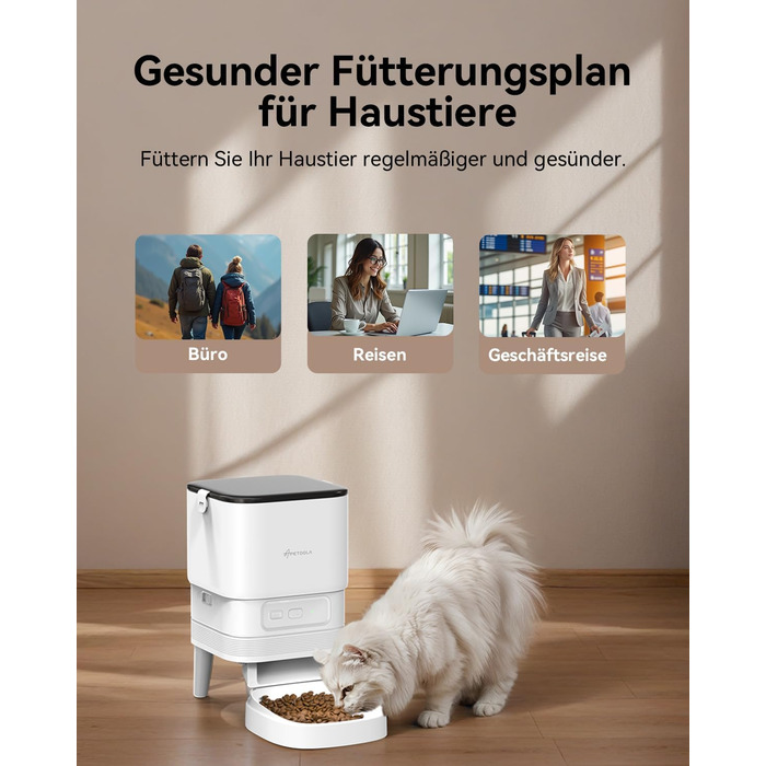 Автоматичний годівник для котів з Wi-Fi, 4L, керування через додаток, 10s запис голосу, для котів та собак (білий)