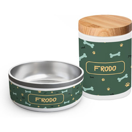 PICANOVA Скринька для ласощів з іменем - подарунок для собак - зберігання сухого корму - керамічна скринька для власників собак та котів - дизайн (Set Woof Love)