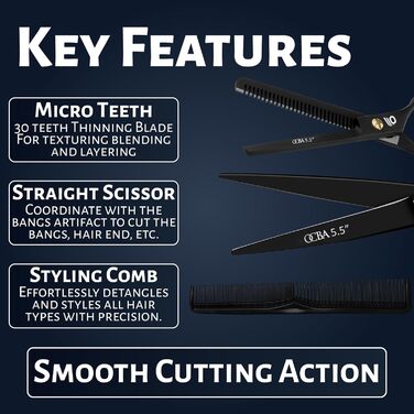 Професійна перукарська ножиці OCBA 6 дюймів - для чоловіків та жінок, чорний комплект