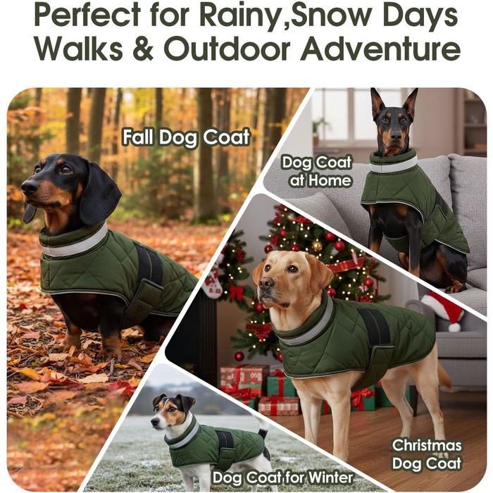 Зимовий теплий одяг для собак середнього розміру, водонепроникний флісовий одяг, куртка для собак з отвором для шлейки, відбиваючий зимовий одяг, в клітинку, зелений, розмір M
