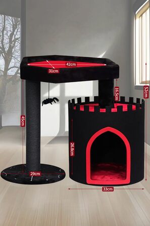 Готичний котячий комплекс з ліжком-саркофагом, чорний котячий оазис для Хелловіну, готичні меблі для котів (компактний)