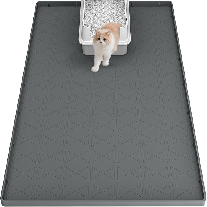 Килимок для котячого туалету з силікону, 86.4 x 55.9 см, вологостійкий, неслизький, сірий