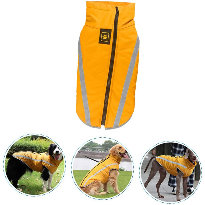 Водонепроникний дощовик для собак MERRYHAPY з флісовою підкладкою та світловідбиваючими смугами, жовтий, 50x60 см