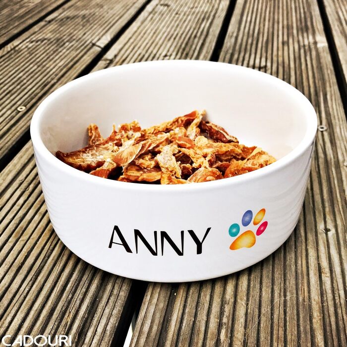 Керамічна годівниця для собак з іменем - персоналізована миска для корму та води (Барвиста лапка) - 1.300 мл