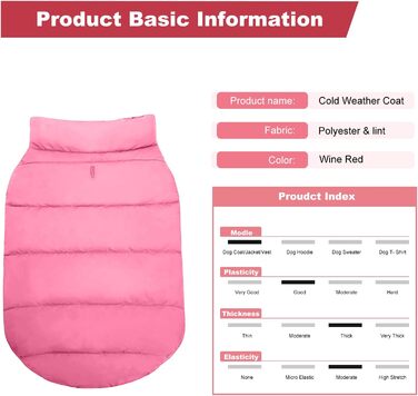 PETCUTE Тепла куртка для собак на зиму, водонепроникна жилетка для великих собак, зручна та стильна, для холодної погоди (XS, Рожевий)