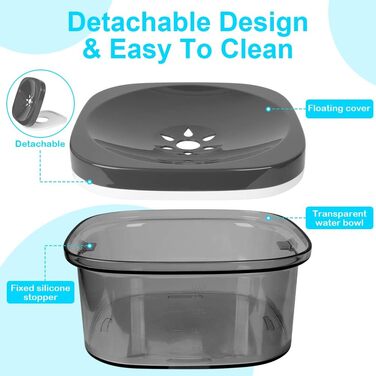 Миска для води для собак, 2 л, повільна годівниця, миска-повільна годівниця, чорна, без розбризкування, для подорожей