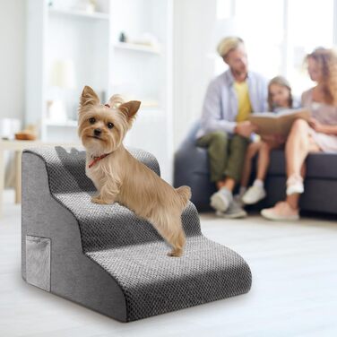 Сходинка для собак та котів на 3 сходинки, 40 см, з неслизьким покриттям. Зручна рампочка для собак та котів похилого віку, маленьких порід. Виготовлена з 30D піни, знімна та миється. Підходить для софи, ліжка, авто.