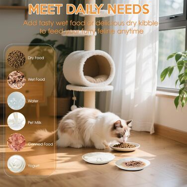 Набір мисок для котів FoiiLiio 6 шт. з кераміки (15x3.0 см) з неслизьким силіконовим дном. Миски для котячого корму, годівниці для котів та собак. Білий колір.