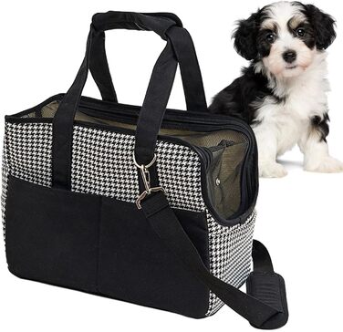 Чорна сумка-переноска для тварин з бавовняного канвасу, зручна для подорожей, з блискавкою