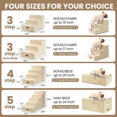 Сходинки для собак та котів, 3 сходинки, широкі, протиковзні, для дивану, крісла, 40 см, Бежевий