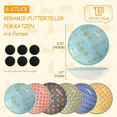 Набір мисок для котячого корму Napf Katze з кераміки, набір 6 шт. з антиковзною підкладкою, об'єм 250 мл, серія 