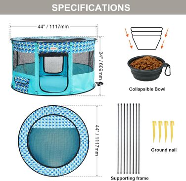 Вольєр для цуценят VEVOR розкладний, 812 x 609 x 558 мм, з мискою, 600D Oxford, для собак та інших тварин, блакитний