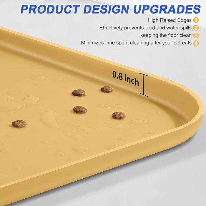 Силіконовий килимок для корму домашніх тварин з піднятим бордюром, миски для собак та котів, килимок для годівлі з високим бордюром для захисту від води, гумовий килимок 24x16x0,8 см (24 x 16 x 0.8 дюймів, Бежевий)