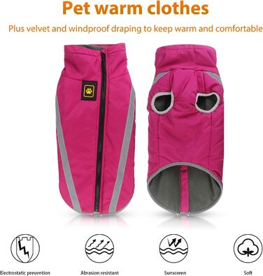 Водонепроникний теплий зимовий одяг для собак середніх та великих порід PETCUTE (3XL, обхват грудей 67 см, обхват спини 50 см) Рожевий