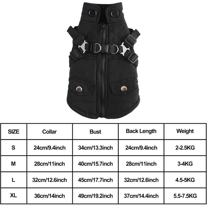 Зимова куртка для собак від Huiba: тепла, водонепроникна та вітронепроникна, для маленьких, середніх та великих собак (чорний, M)