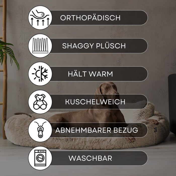 Ортопедичне ліжко для собак Tierlando® Pamela з м'якого штучного хутра Shaggy, знімним матрацом та пральним покриттям, надзвичайно м'яке, розмір 175x115 см, колір: бежевий