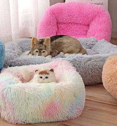 Крісло-ліжко для собак велике, м'яке, з плюшу, тепле, зручне, для малих, середніх та великих собак (L, 80 x 70 x 18 см, блакитний)