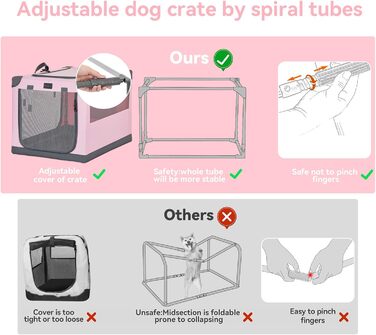 Складаний контейнер Petsfit для собак XL, тканинна переноска з посиленим каркасом, 3 двері, легка для транспортування, рожева