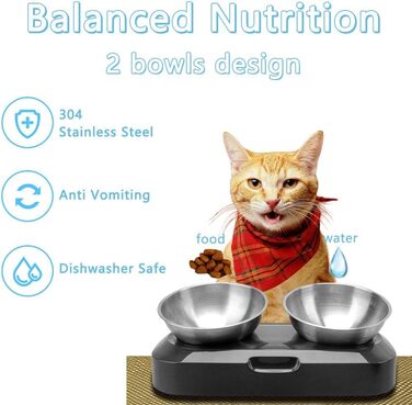 Підвищені годівниці для котів 2 шт. з нержавіючої сталі, нахил 15°, антиковзний стійкий, запобігає нудоті, придатні для миття в посудомийній машині