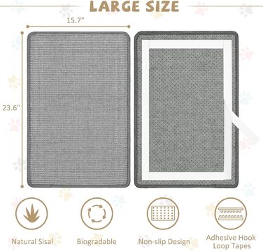 Килимок для котів Graciadeco з сизалю, 60 x 40 см. Захист меблів від подряпин. Сірий