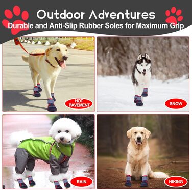Чоботи для собак, захист подушечок лап, Outdoor, літо, 4 шт., дихаючі, з світловідбиваючим кріпленням, неслизька гумова підошва, для маленьких, середніх та великих собак (S), чорний