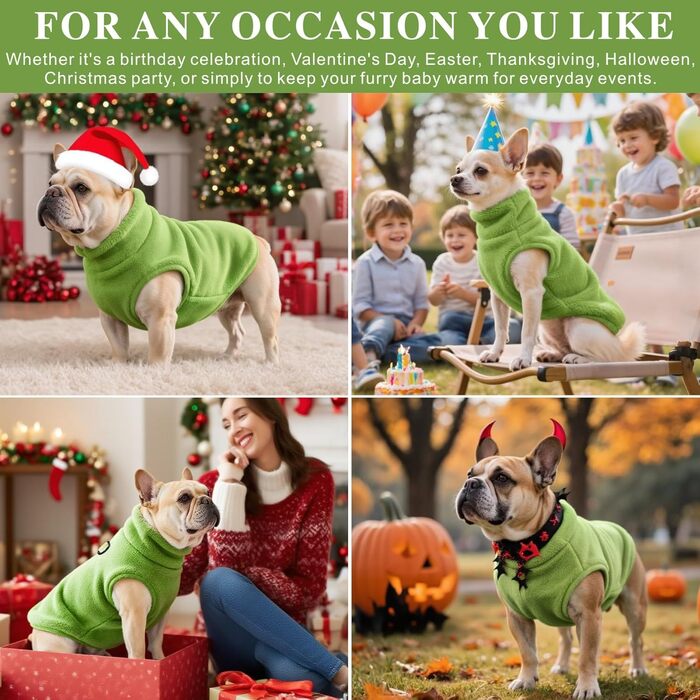 Теплий зимовий одяг для собак: куртка, пуловер, худі, комбінезон з флісу для малих, середніх та великих собак XS-XXL (зелений, S)