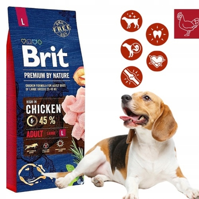 Сухий корм для дорослих собак Brit Premium by Nature з куркою, L, 15 кг